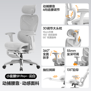 国家补贴、今日必买：网易严选 小蛮腰S9pro+全能款 人体工学电脑椅办公椅电竞老板会议学习椅  云白-有搁脚