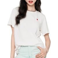简约风爱心刺绣显瘦修身圆领短袖T恤上衣女夏季百搭时尚女士T恤