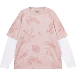 杰克·琼斯（JACK&JONES）100%纯棉长袖T恤男柔软舒适挺阔百搭潮时尚满印假两件圆领上衣 C18 尘埃粉 175/96A/M