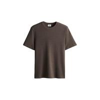 H&M男装女装T恤2024夏重磅简约休闲圆领直筒短袖上衣1258851 棕色 165/84 XS