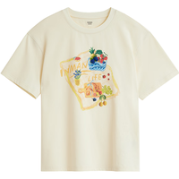 茵曼休闲印花纯棉T恤2025夏季女装宽松短袖上衣 浅杏色 L