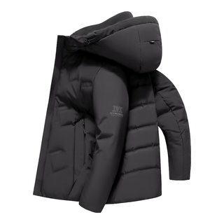 雪中飞 SNOWFLYING 羽绒服男冬季短款时尚休闲连帽保暖防寒外套 黑色 180/96A