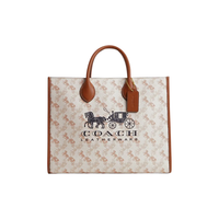 COACH 蔻驰 女士马车图案印花ACE 35号托特包 粉笔白色 高光琥珀色