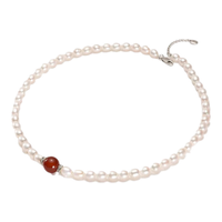 京润珍珠 gN pearl珍珠套装享福三件套淡水珍珠项链手链耳钉套装红玛瑙项链 6-7mm45cm套装