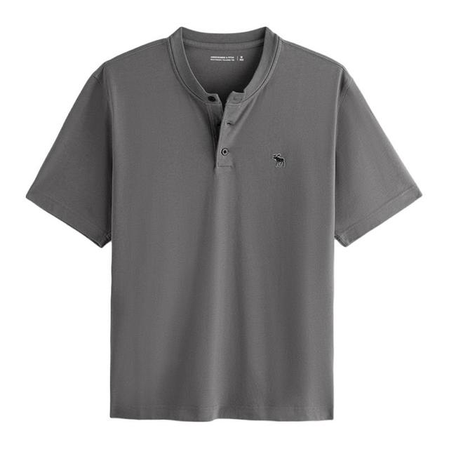 Abercrombie & Fitch AF经典小麋鹿图案男装25夏季美式重磅宽松亨利领短袖T恤124-5188