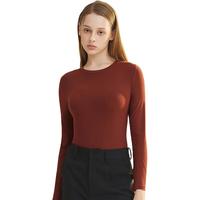 氧心(YANGXIN)2024秋冬蚕养衣轻薄贴肤修身保暖内衣女高弹无痕百搭保暖上衣 果酱红【圆领】 XXF(135-160)