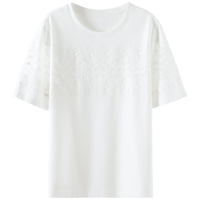 欧莎（OSA）2025夏季蕾丝拼接短袖女独特别致通勤休闲T恤上衣 白色 L