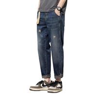 2025春款破洞牛仔裤男士牛仔裤宽松小直筒男式休闲裤牛仔裤男