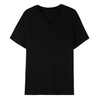 BASIC HOUSE/百家好白色纯t恤女2024夏季正肩打底百搭洋气宽松短袖女 黑色V领 M