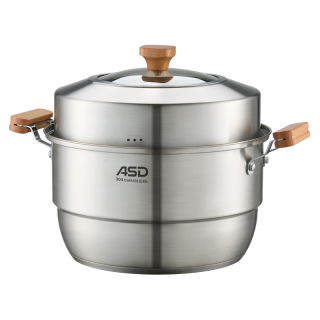 爱仕达（ASD）蒸锅304不锈钢双层家用蒸煮炖汤锅 32CM加高多层蒸笼·原木系列G2 防烫【原木系列】加高 2层 32cm