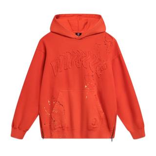 李宁（LI-NING）反伍丨卫衣男子2024泼墨印花棉质宽松套头连帽上衣AWDU097 凤凰橙-2 M