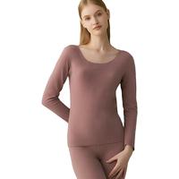 Gainreel歌瑞尔亲肤无痕保暖内衣女秋衣秋裤套装打底衫打底裤薄绒内搭美拉德 女装-藕粉色 长袖 M