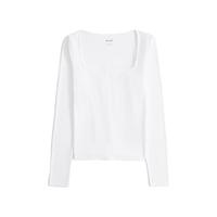 HOLLISTER25春季美式辣妹舒适修身方领长袖T恤女装KI339-5041 白色 S (165/88A)