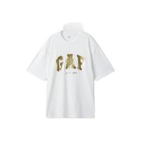 Gap男女装2024初秋水洗棉哑光烫金logo短袖T恤美式上衣636014 白色 165/84A(XS)