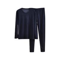 都市丽人秋保暖内衣女士无痕加绒加厚秋衣秋裤套装羊毛蚕丝发热打底衫 藏青色(男款) XXL