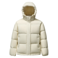 雪中飞女款羽绒服冬季抽绳连帽羽绒衣松紧袖口保暖上衣百搭休闲短款外套 米白 M 160