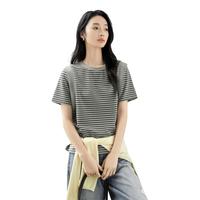 DUIBAI/对白 设计感撞色条纹 女士短袖T恤