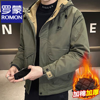 罗蒙(ROMON)秋冬加棉加厚外套男士青年棉衣服休闲连帽工装三防风夹克冲锋衣男 D240-M1091卡其色 2XL