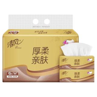88VIP：清风 金装厚柔系列抽纸4层M码*6包餐巾纸卫生纸巾实惠装