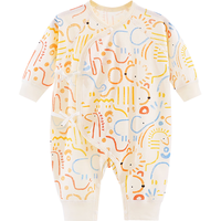 Aengbay昂贝【孕妈有礼】春装新生婴儿衣服纯棉初生和尚服哈衣宝宝连体衣 抽象动物 66cm