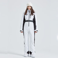 RAWRWAR连体滑雪服女款冬季修身显瘦双板防风夹棉户外滑雪衣裤套装装备 白色 L