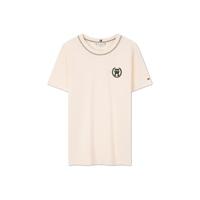 TOMMY HILFIGER 24春季女纯棉植绒麦穗字母合身针织短袖上衣WW0WW41903 米白色AEF L