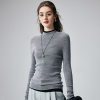 帕罗100绵羊毛秋季打底衫纯色圆领修身内搭毛衣针织衫羊毛衫女 中灰 XL