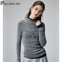 帕罗（PALUOPO）18针细支】针织衫女初春半高领修身显瘦内搭纯羊毛衫毛衣 中灰 常规 XL 110