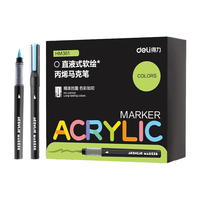 得力（deli）直液式丙烯马克笔软头小水彩笔不透色儿童美术可水洗幼儿园初中生防水48色24彩色水性画笔 【小黑盒36色】可视墨量丨直液软头丨叠色不透纸