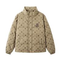gxgjeans秋冬老花满印卡其色立领短款羽绒服男式羽绒服男