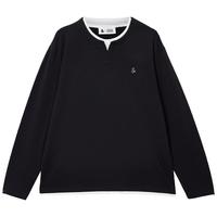 杰克·琼斯（JACK&JONES）25年男装秋季长袖T恤男假两件撞色宽松圆领套头棉弹黑色打底衫 E43纯黑色 M （175）