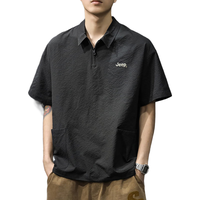 吉普 短袖T恤男士凉感polo衫男潮牌宽松半拉链速干上衣服男装 黑色 XL