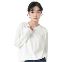 Fiton Ton FitonTon白色长袖t恤女春秋款宽松纯棉百搭正肩上衣圆领春秋长袖女 M