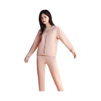 红豆居家保暖内衣男女款开衫加绒打底衫中老年人抗寒保暖套装2024秋 女士柔雾粉 170/95