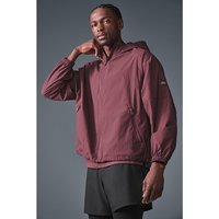 加拿大alo yoga男款户外运动透气防晒拉链连帽外套 深酒红色