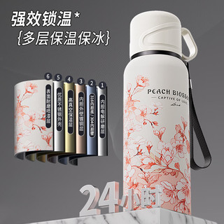 艾格辰粉桃花保温杯大容量316不锈钢便携式居家户外车载双盖泡茶杯 普通盖-普通单层网-粉桃花 620毫升