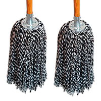 依朴 棉线老式墩布尘推拖布 工厂物业吸水拖把 黑白圆头加固木杆 木杆拖把黑白线