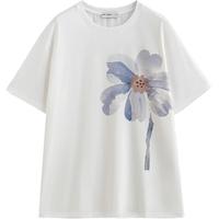 百合花T恤女2025夏季莱赛尔棉质圆领休闲宽松短袖上衣
