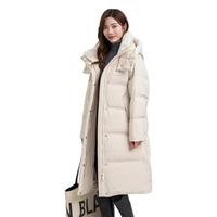 雪中飞 SNOWFLYING 冬时尚简约防风保暖连帽立领女士长款羽绒服