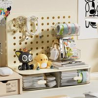 百字 洞洞板桌面置物架办公桌工位立式收纳架抽屉式宿舍书桌整理架子2格抽屉