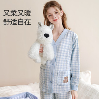 雅特茂免穿文胸纯开衫秋冬款棉月子服产后哺乳衣棉毛衫睡衣家居套装 （带胸垫）轻柔暖 丨粉 送头巾 XXL