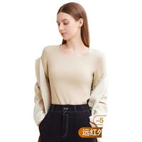 猫人女士无痕保暖内衣女羊绒蚕丝加绒秋衣发热打底上衣单件24年 (290g羊绒蚕丝保暖上衣）浅奶杏 M