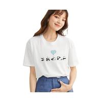 佐丹奴联名t恤女针织纯棉趣味可爱熊猫印花短袖女夏99393040 70白色 S