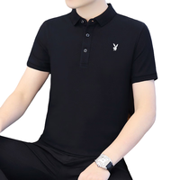 PLAYBOY T恤男短袖夏季男士polo打底衫翻领商务休闲上衣服男装 黑色 XL