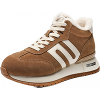 百丽（Belle）复古跑道高帮鞋女2025冬厚底加绒休闲鞋E6Q1DDD5 棕色-厚绒 36