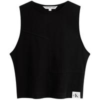 Calvin Klein Jeans24春夏女士简约布标螺纹微弹修身内搭背心T恤J223108 BEH-太空黑 M