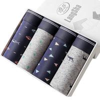 浪莎 内裤男棉质男士平角裤透气抑菌大码宽松短裤潮裤衩四角男裤头 4条清新绅士款 170/L