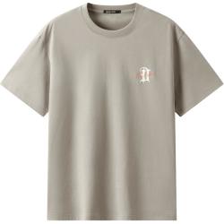 gxgjeans 【限时五折】 美式后背字母印花休闲宽松圆领短袖T恤 卡其色