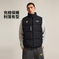 李宁（LI-NING）（LI-NING）棉马甲CBA系列男子2025秋季新款简约舒适运动休闲棉服 标准黑（背后大LOGO）