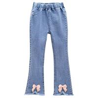 薇靡雅(WEIMIYA)女童牛仔裤2024春秋百搭中大童弹力喇叭裤小女孩洋气休闲长裤 双绿色标-阔腿裤 110cm